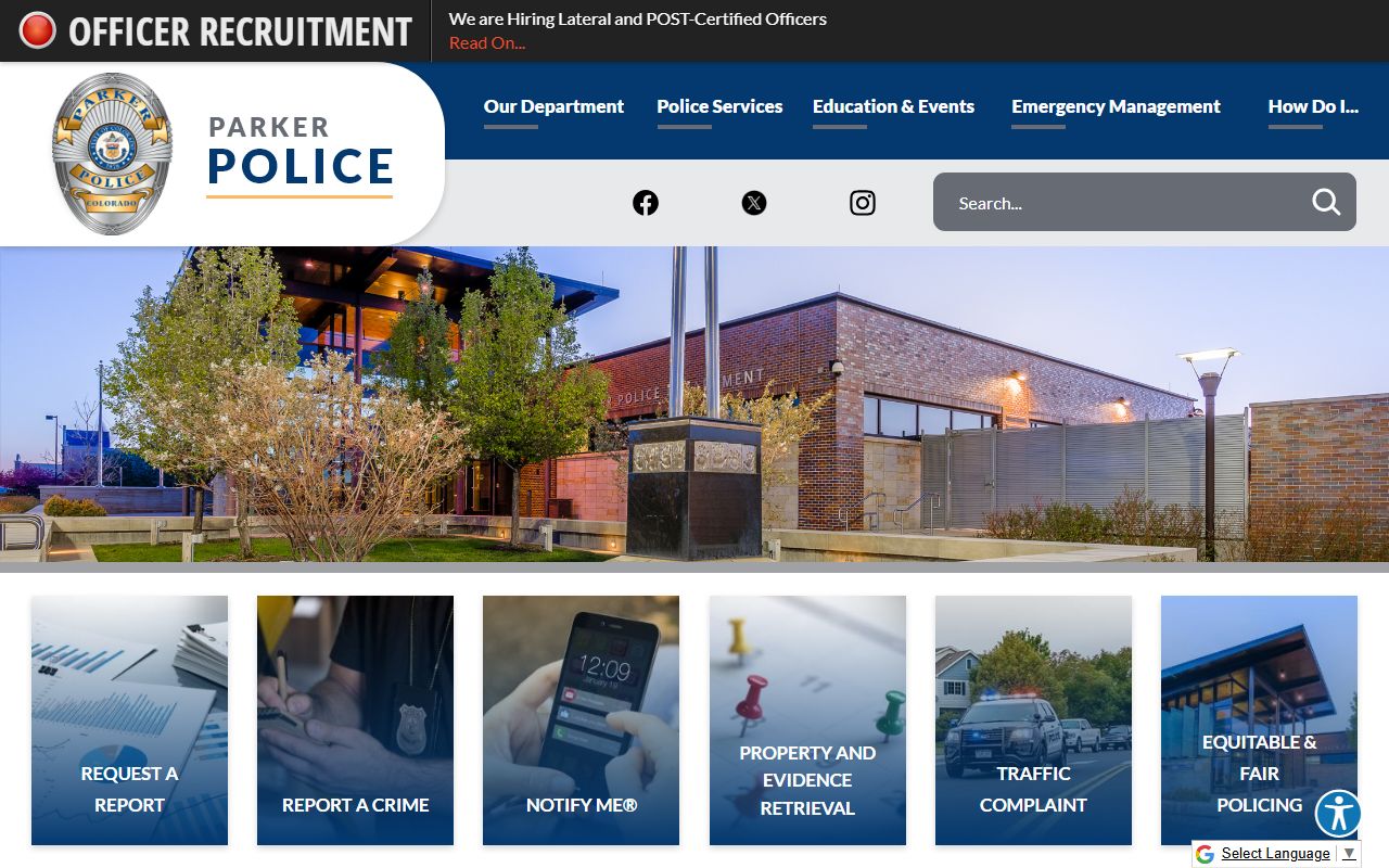 Parker Police Department building and services