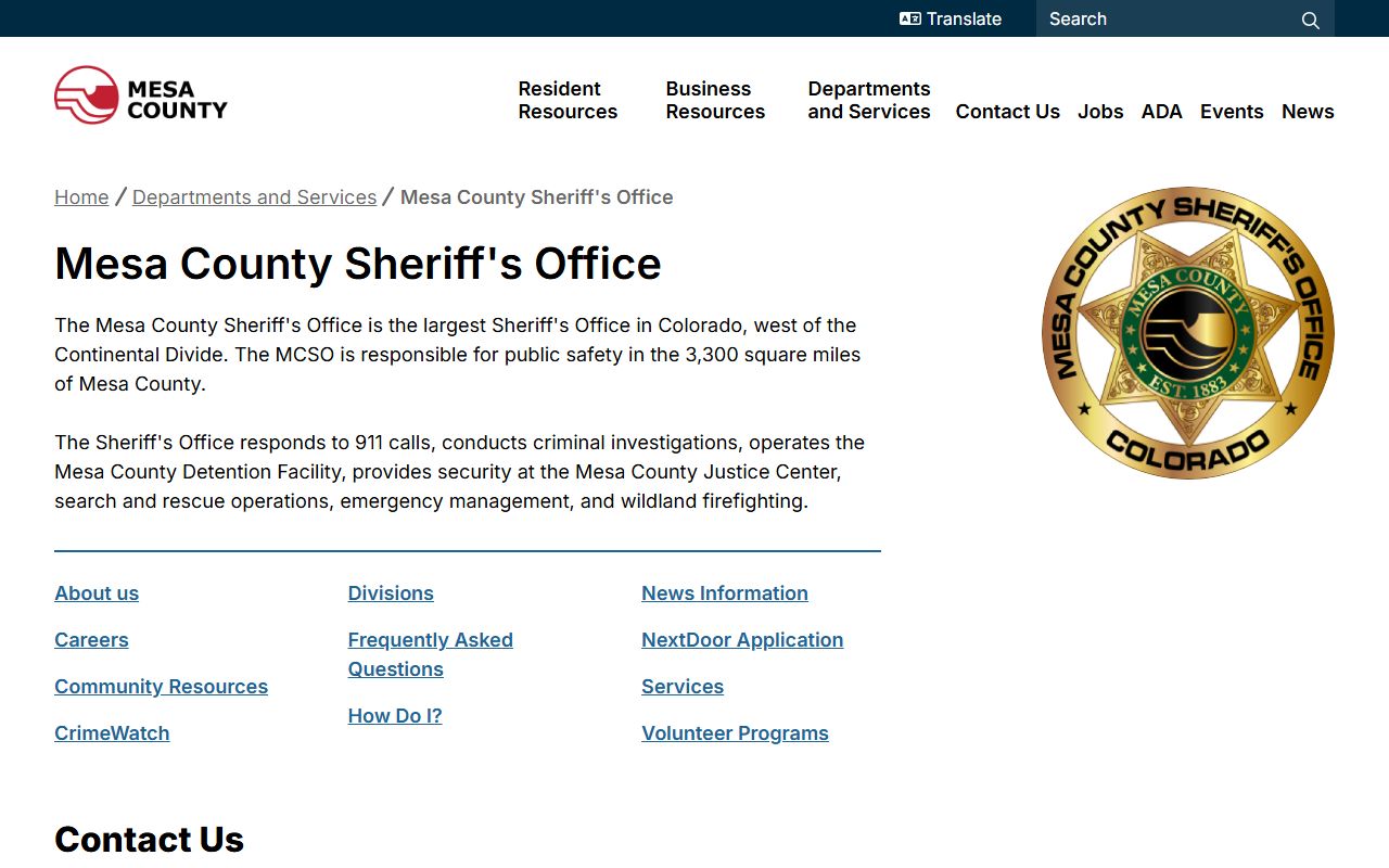 Mesa County Sheriff office serving Grand Junction area