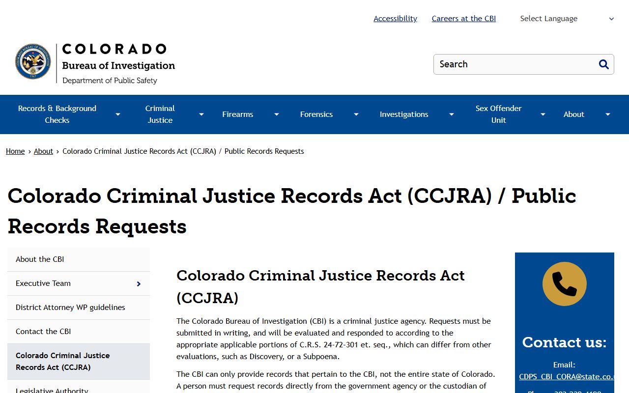 Colorado police records CCJRA information page