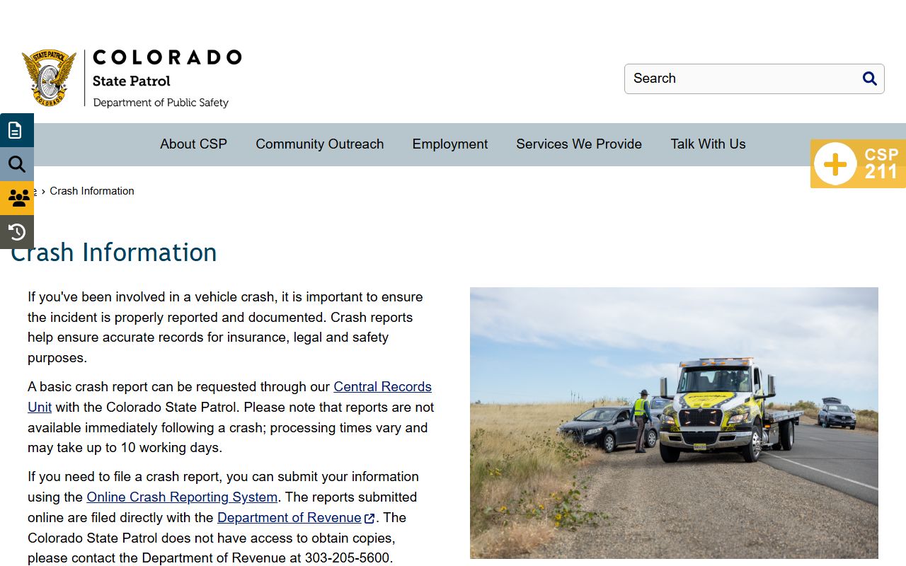 Colorado police records crash information page