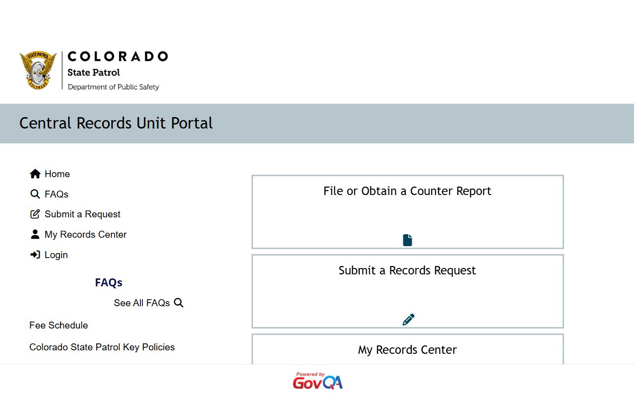 Colorado police records request portal for State Patrol