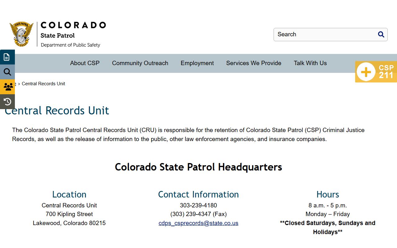Colorado police records central records unit page